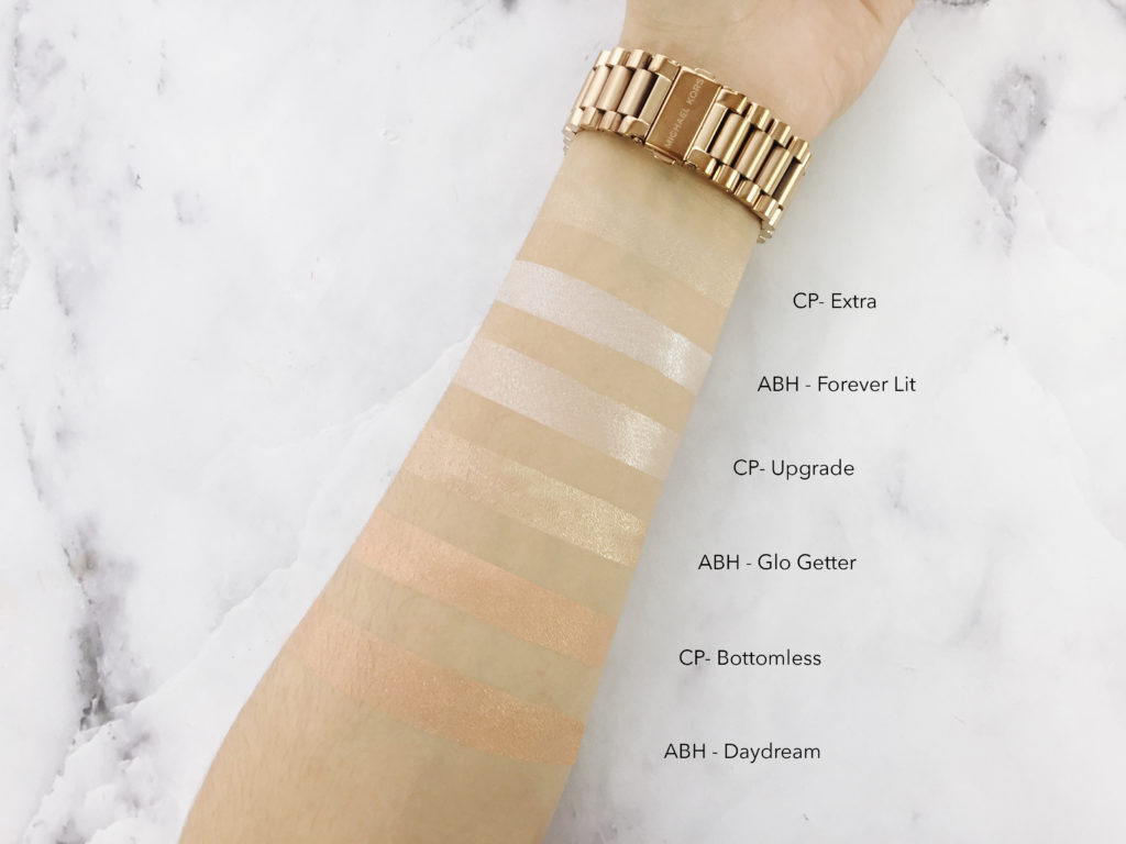 Aquí les dejo los swatches de la paleta Gimme More de Colourpop. Están siendo comparados con el Glow kit de Anastasia Beverly Hills y Nicole Guerriero