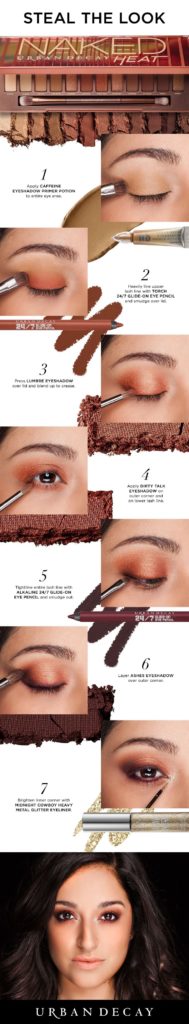 Aquí les dejó un mini tutorial, para que puedan recrear este look con la Naked Heat. Imagen cortesía de Urban Decay Cosmetics.